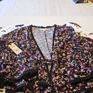 Idyllwind Black Blouse with Pink Floral Print